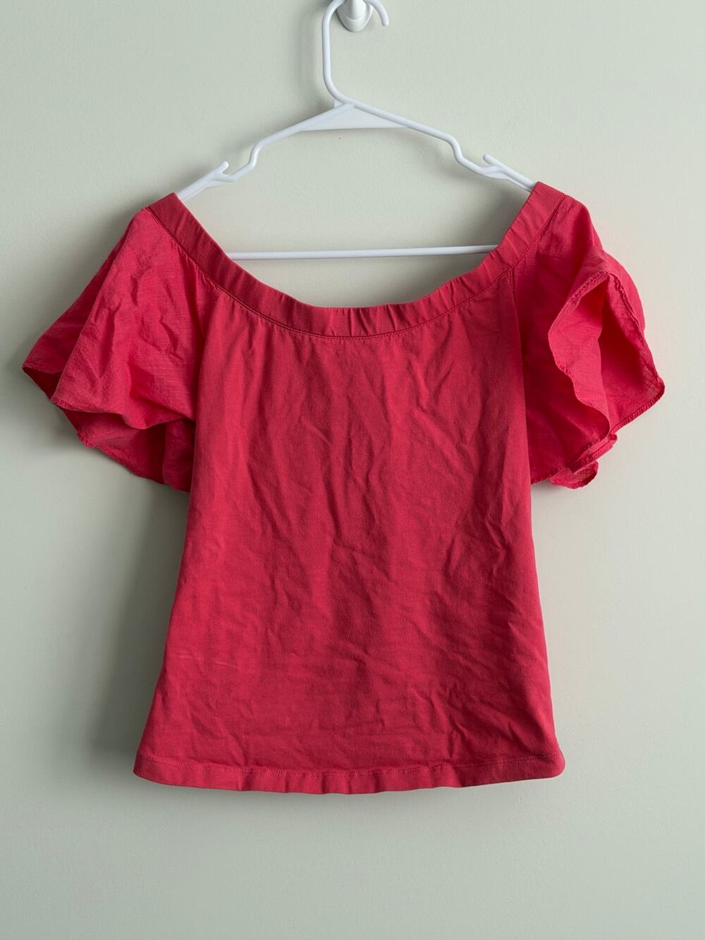 Maeve Anthropologie Coral Off Shoulder Flutter Sleeve Top Small